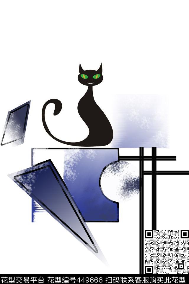 集合渐变黑猫数码印花华亿平台下载（图片编号: 449666） - 瓦栏（Walan）