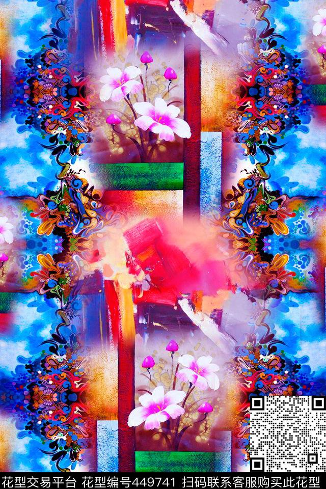抽象油画民族风水彩数码印花华亿平台下载（图片编号: 449741） - 瓦栏（Walan）