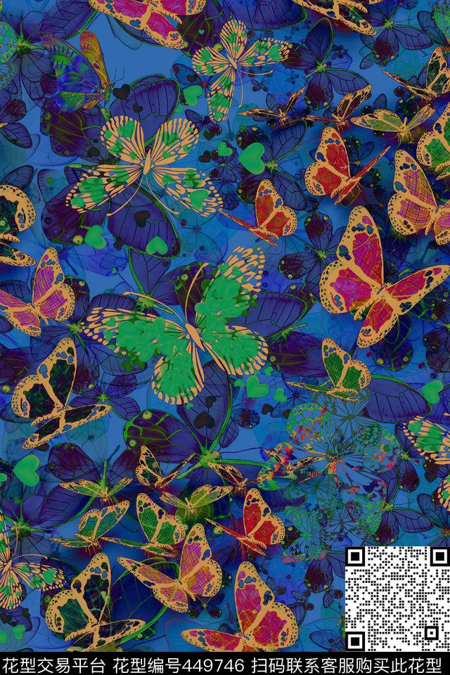 爱心蝴蝶田园风数码印花华亿平台下载（图片编号: 449746） - 瓦栏（Walan）