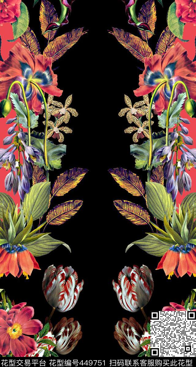 花卉树叶双边定位数码印花华亿平台下载（图片编号: 449751） - 瓦栏（Walan）