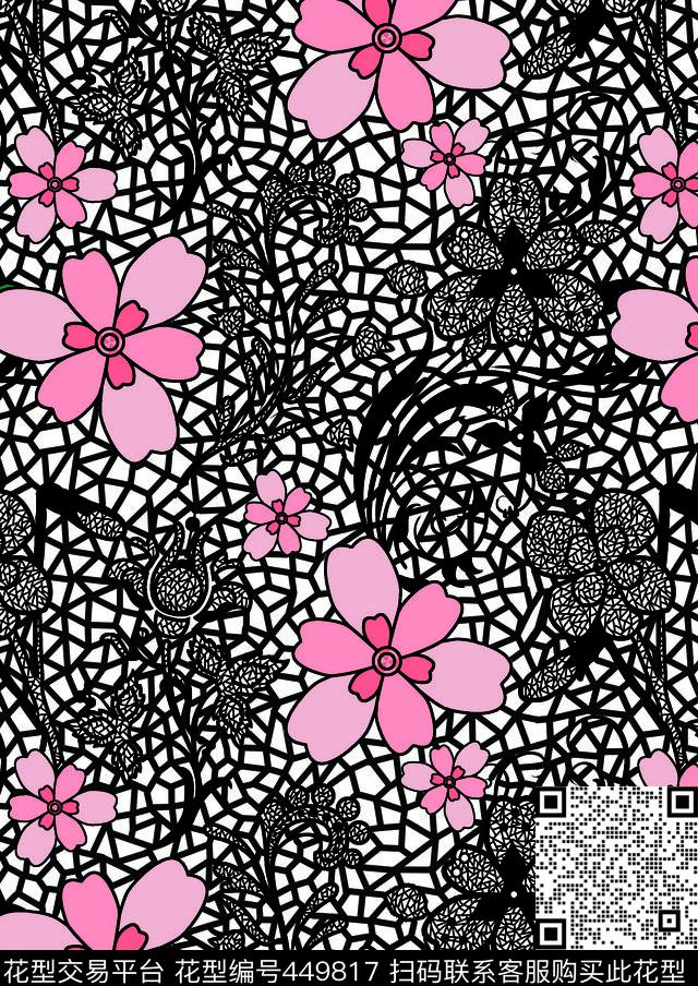 鸢尾花卉蕾丝数码印花华亿平台下载（图片编号: 449817） - 瓦栏（Walan）