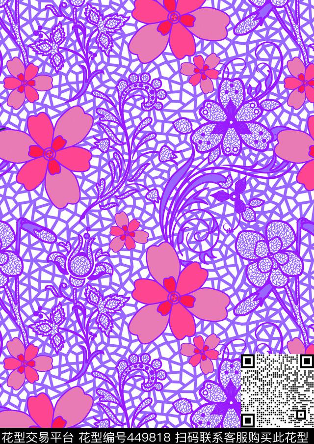 鸢尾花卉蕾丝数码印花华亿平台下载（图片编号: 449818） - 瓦栏（Walan）