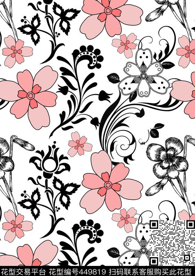 鸢尾花卉蕾丝数码印花华亿平台下载（图片编号: 449819） - 瓦栏（Walan）