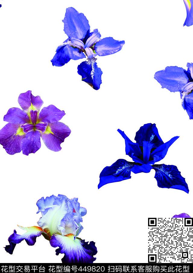 鸢尾花卉蕾丝数码印花华亿平台下载（图片编号: 449820） - 瓦栏（Walan）