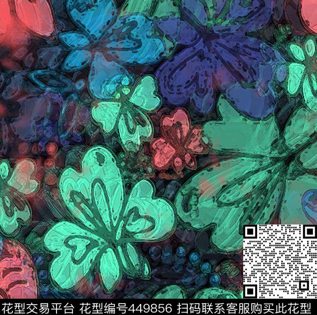 时尚花卉重复数码印花华亿平台下载（图片编号: 449856） - 瓦栏（Walan）