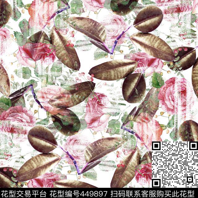 时尚创意大叶植物叶数码印花华亿平台下载（图片编号: 449897） - 瓦栏（Walan）