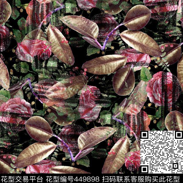 时尚创意大叶植物叶数码印花华亿平台下载（图片编号: 449898） - 瓦栏（Walan）