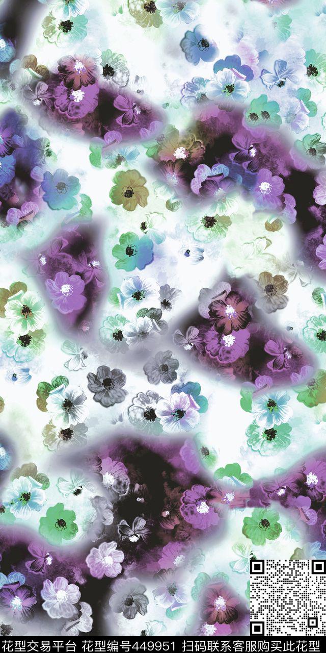 抽象花朵花卉数码印花华亿平台下载（图片编号: 449951） - 瓦栏（Walan）