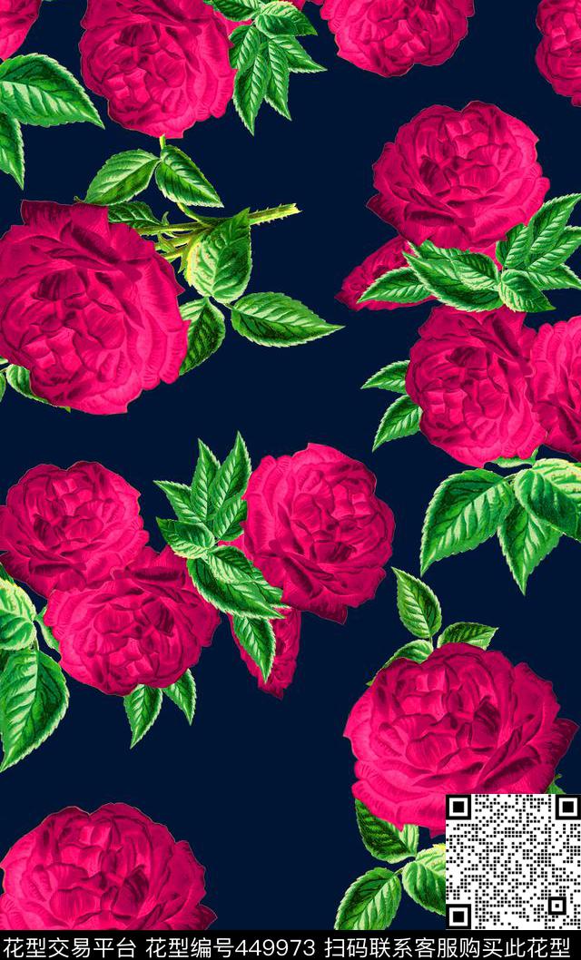 花朵欧美时尚数码印花华亿平台下载（图片编号: 449973） - 瓦栏（Walan）