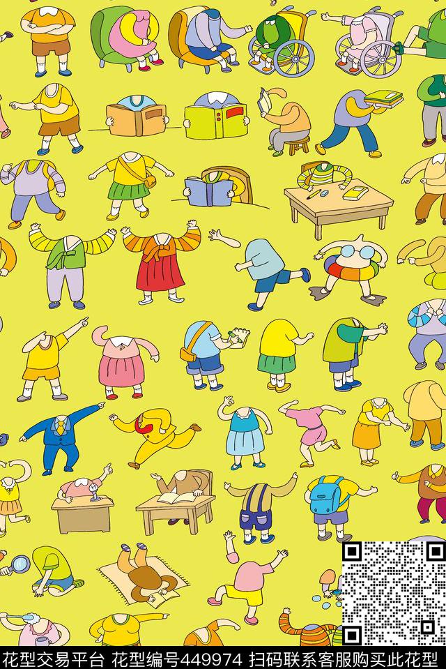 小人物卡通插画传统印花华亿平台下载（图片编号: 449974） - 瓦栏（Walan）