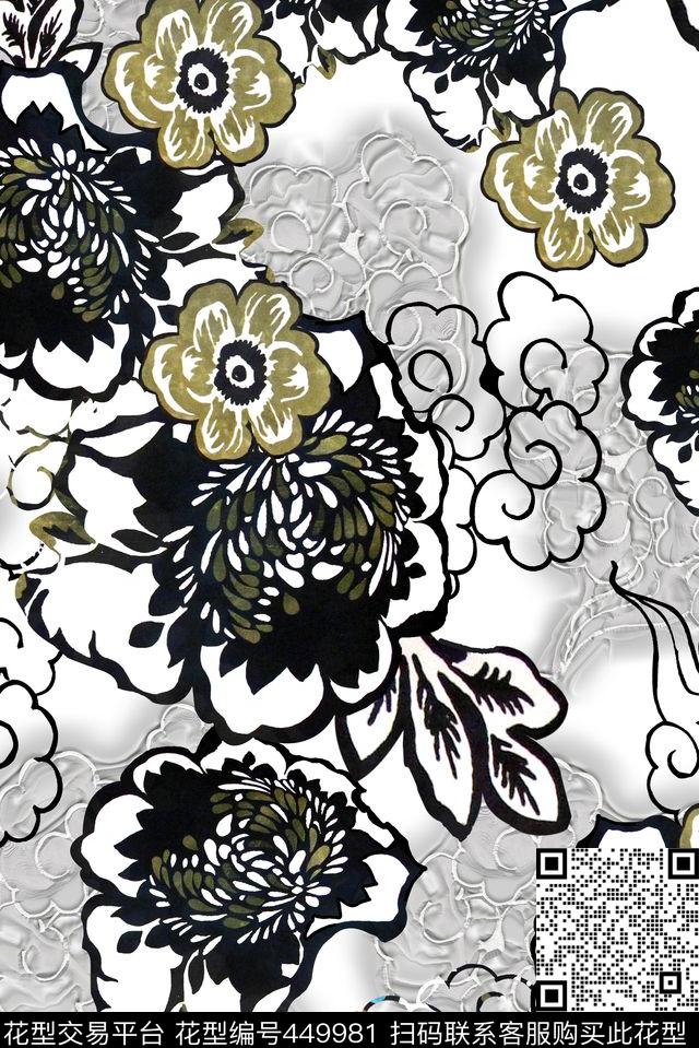 纯底撞色大牌风风格化花卉数码印花华亿平台下载（图片编号: 449981） - 瓦栏（Walan）