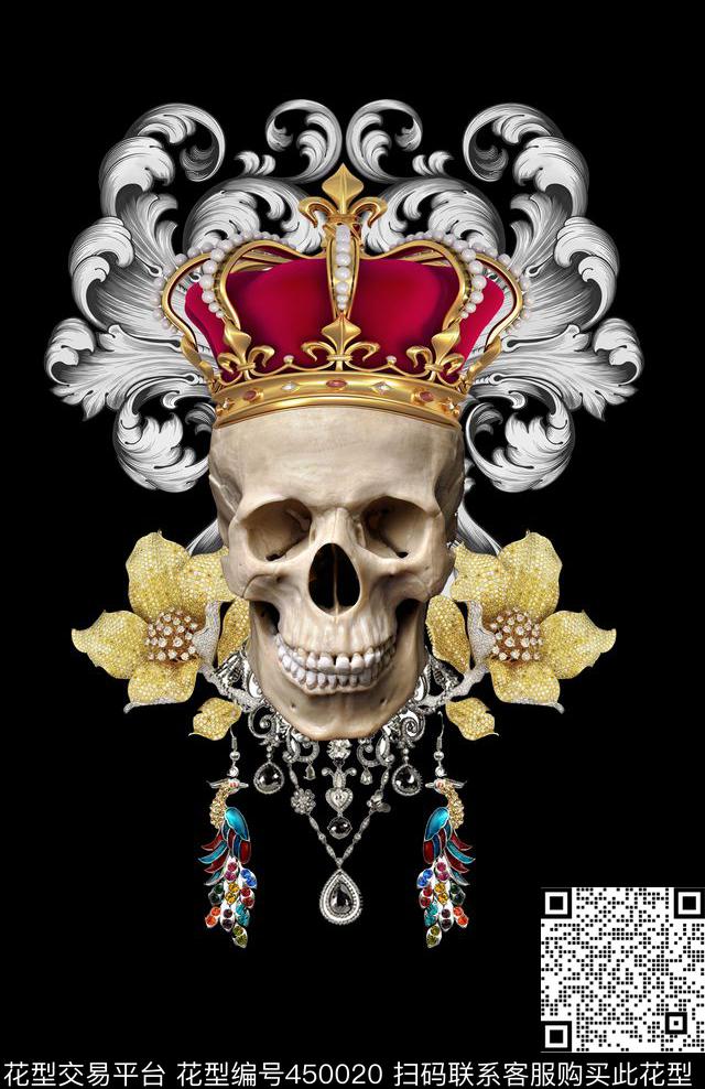 时尚大牌创意定位骷髅头数码印花华亿平台下载（图片编号: 450020） - 瓦栏（Walan）