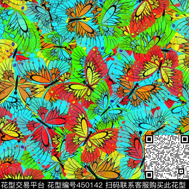 蝴蝶乱花蝴蝶彩蝶数码印花华亿平台下载（图片编号: 450142） - 瓦栏（Walan）