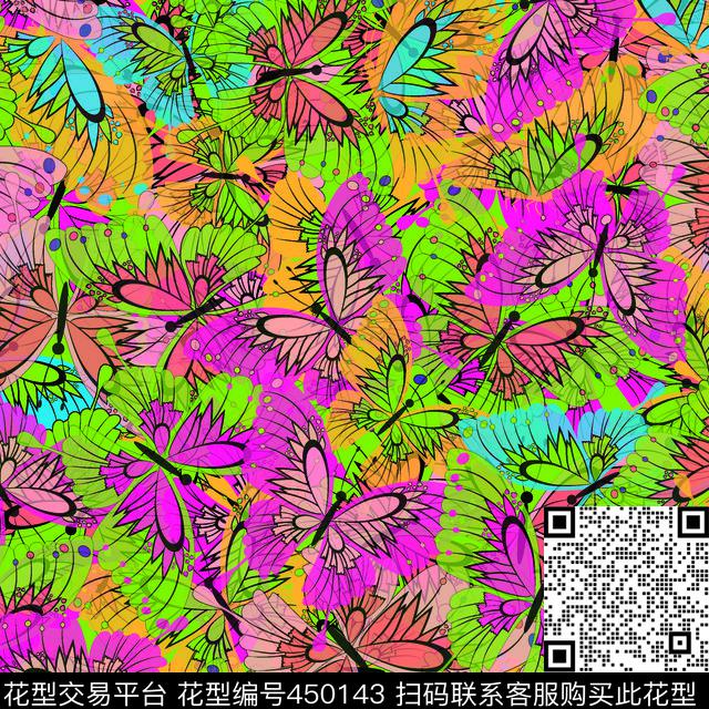 蝴蝶乱花蝴蝶彩蝶数码印花华亿平台下载（图片编号: 450143） - 瓦栏（Walan）
