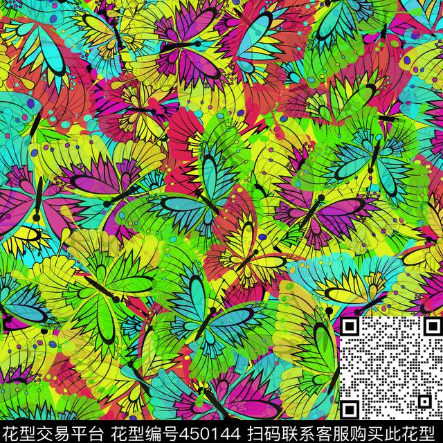蝴蝶乱花蝴蝶彩蝶数码印花华亿平台下载（图片编号: 450144） - 瓦栏（Walan）
