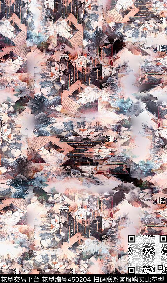 抽象几何机理数码印花华亿平台下载（图片编号: 450204） - 瓦栏（Walan）