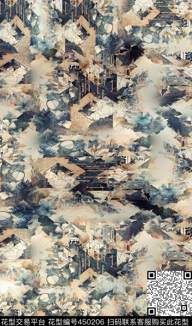抽象几何机理数码印花华亿平台下载（图片编号: 450206） - 瓦栏（Walan）