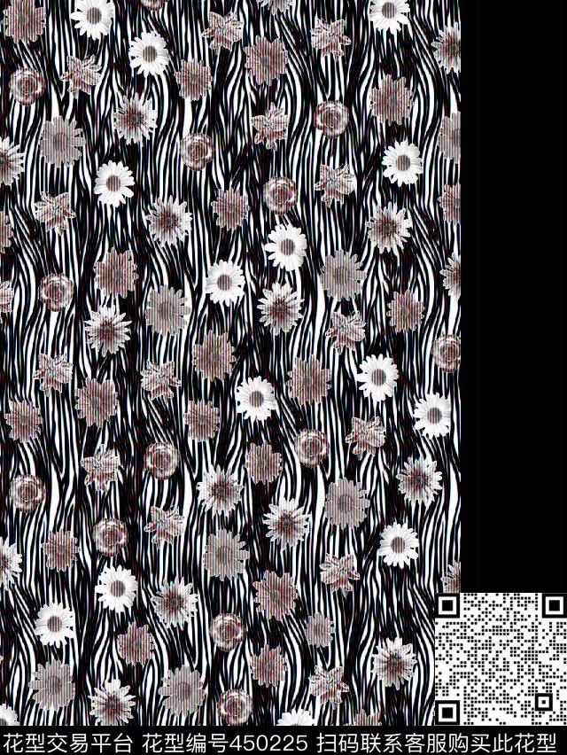 斑马纹理花朵渐变数码印花华亿平台下载（图片编号: 450225） - 瓦栏（Walan）