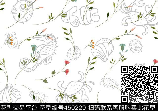 自然海洋生物树叶数码印花华亿平台下载（图片编号: 450229） - 瓦栏（Walan）