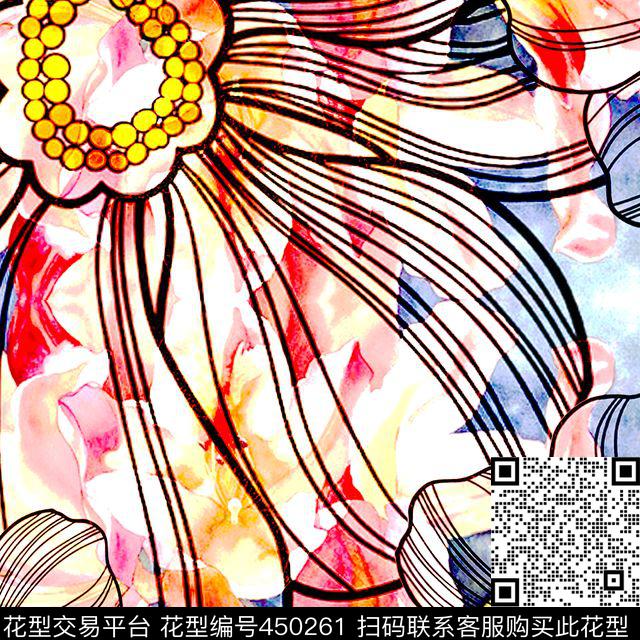 花卉印花线条数码印花华亿平台下载（图片编号: 450261） - 瓦栏（Walan）
