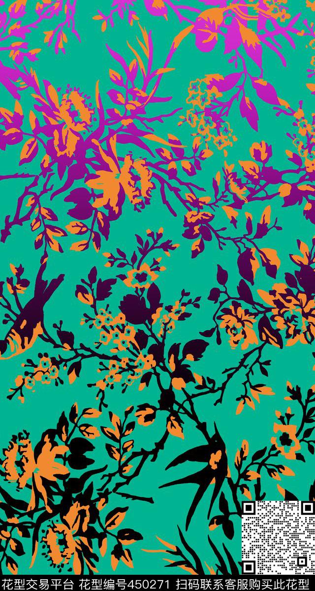 花卉图案叶子图案服装印花图案传统印花华亿平台下载（图片编号: 450271） - 瓦栏（Walan）