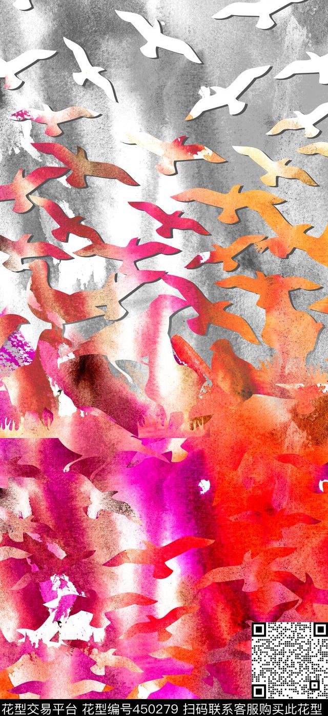 手绘渐变水彩数码印花华亿平台下载（图片编号: 450279） - 瓦栏（Walan）