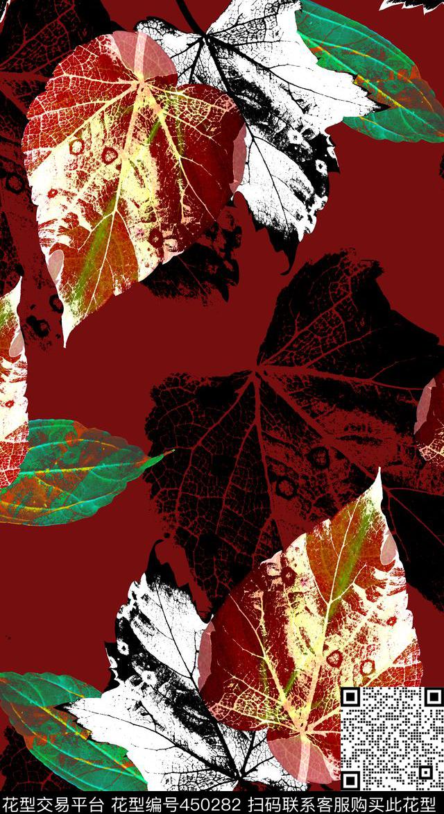 流行时尚树叶机理组合数码印花华亿平台下载（图片编号: 450282） - 瓦栏（Walan）