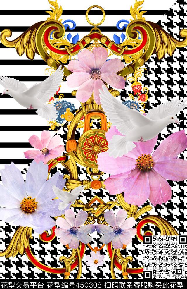 定位花卉金属花边数码印花华亿平台下载（图片编号: 450308） - 瓦栏（Walan）