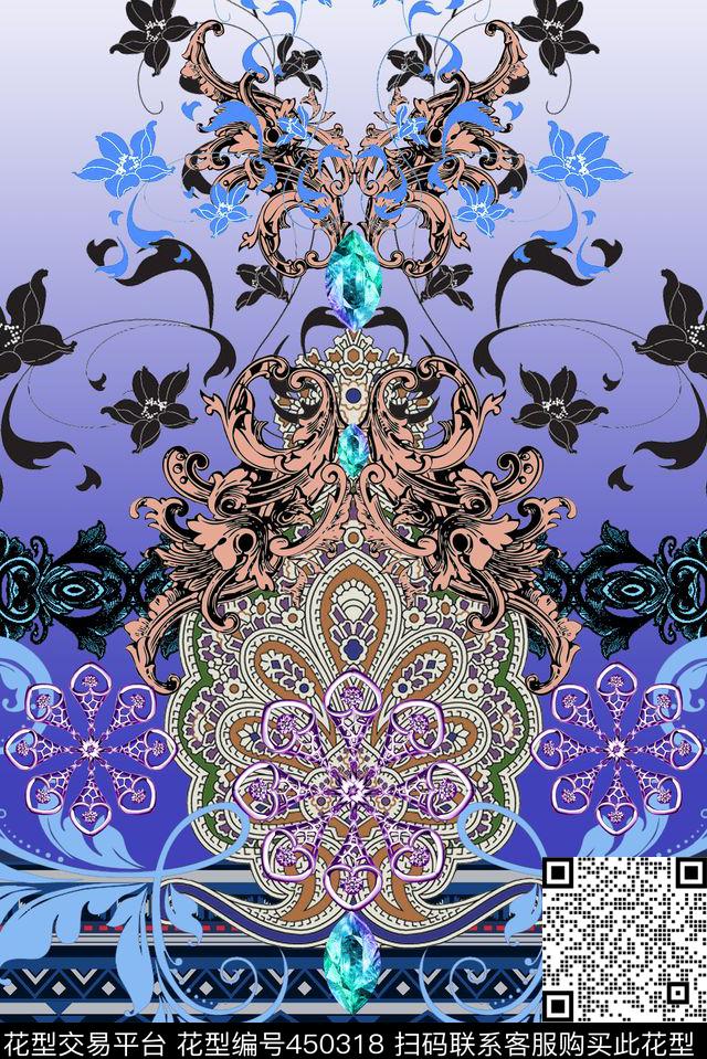 定位几何青花传统印花华亿平台下载（图片编号: 450318） - 瓦栏（Walan）