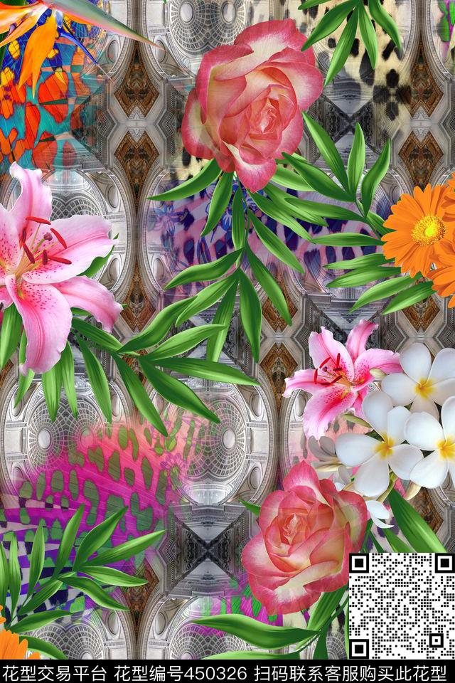 3D豹纹天堂鸟数码印花华亿平台下载（图片编号: 450326） - 瓦栏（Walan）