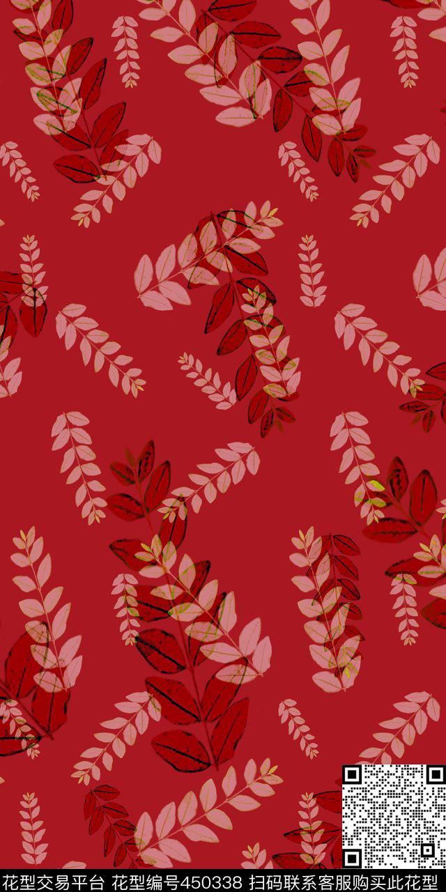 抽象现代叶子数码印花华亿平台下载（图片编号: 450338） - 瓦栏（Walan）
