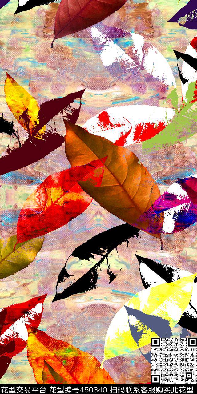 树叶拼接数码印花华亿平台下载（图片编号: 450340） - 瓦栏（Walan）