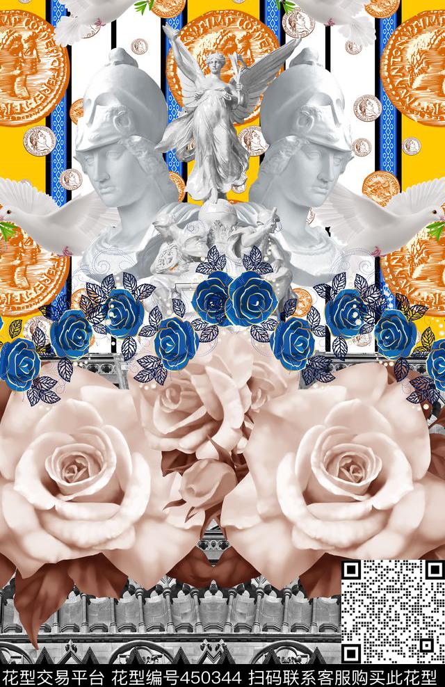 定位古币花卉数码印花华亿平台下载（图片编号: 450344） - 瓦栏（Walan）