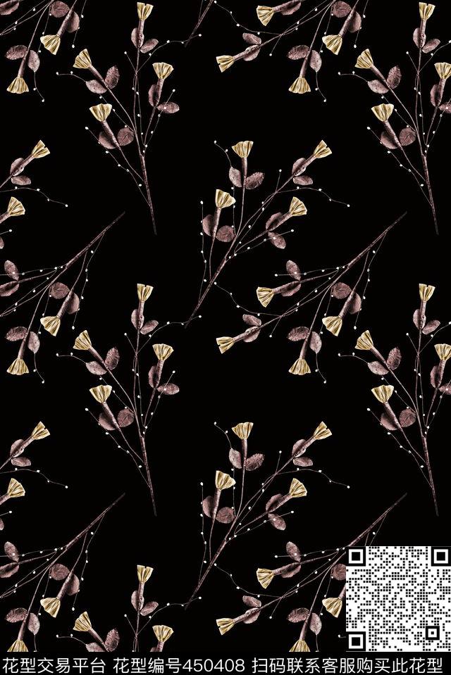 复古小清新花枝树枝潮流数码印花华亿平台下载（图片编号: 450408） - 瓦栏（Walan）