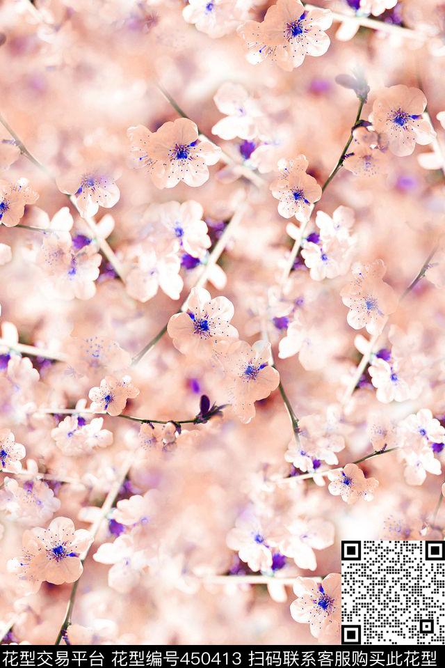 花卉梅花桃花数码印花华亿平台下载（图片编号: 450413） - 瓦栏（Walan）