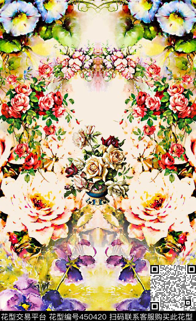 水彩花卉创意数码印花华亿平台下载（图片编号: 450420） - 瓦栏（Walan）