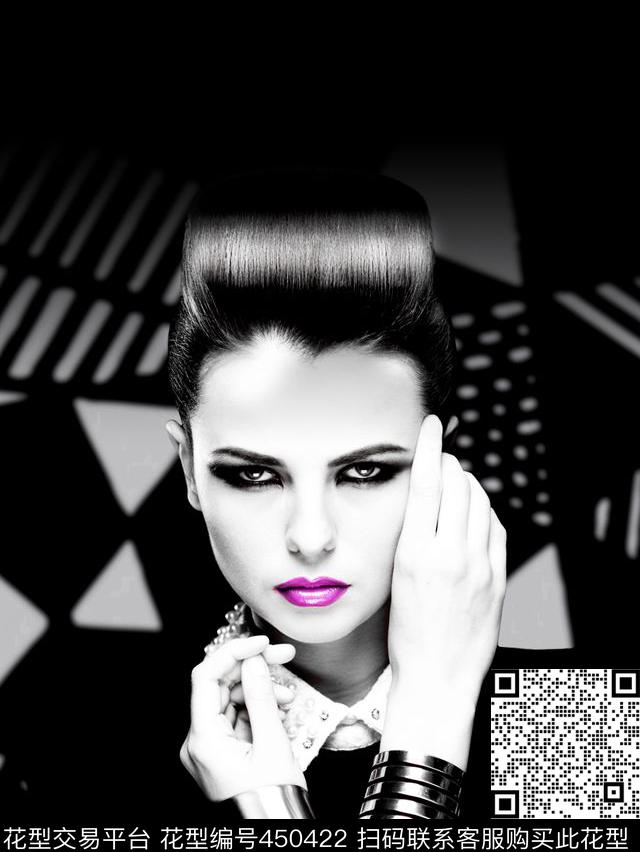 时尚数码裁片时尚现在都市美女几何黑白数码印花华亿平台下载（图片编号: 450422） - 瓦栏（Walan）