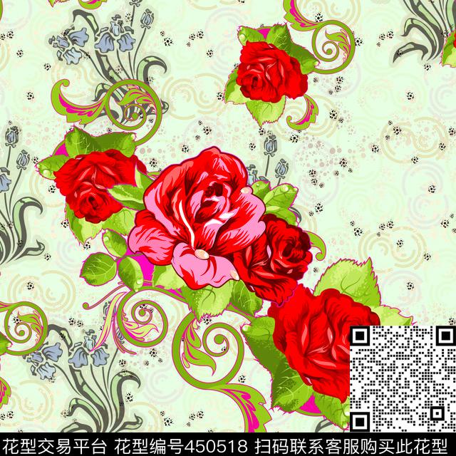 混合风格花卉几何传统印花华亿平台下载（图片编号: 450518） - 瓦栏（Walan）
