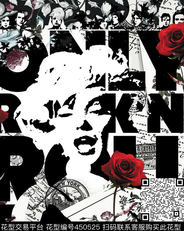 欧美风梦露玫瑰数码印花华亿平台下载（图片编号: 450525） - 瓦栏（Walan）