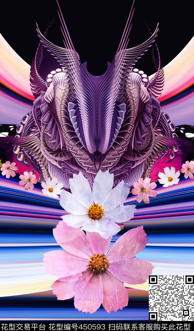 潮流时尚创意绚丽花卉数码印花华亿平台下载（图片编号: 450593） - 瓦栏（Walan）