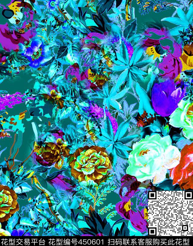 中国风旗袍花传统印花华亿平台下载（图片编号: 450601） - 瓦栏（Walan）