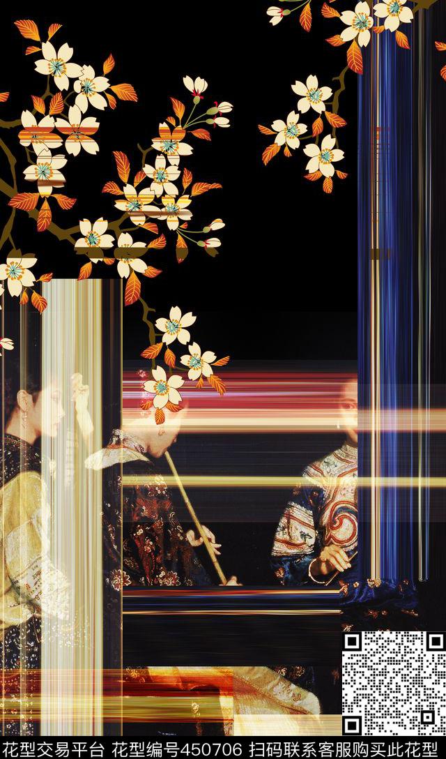 清朝歌姬时尚定位绚丽条纹数码印花华亿平台下载（图片编号: 450706） - 瓦栏（Walan）