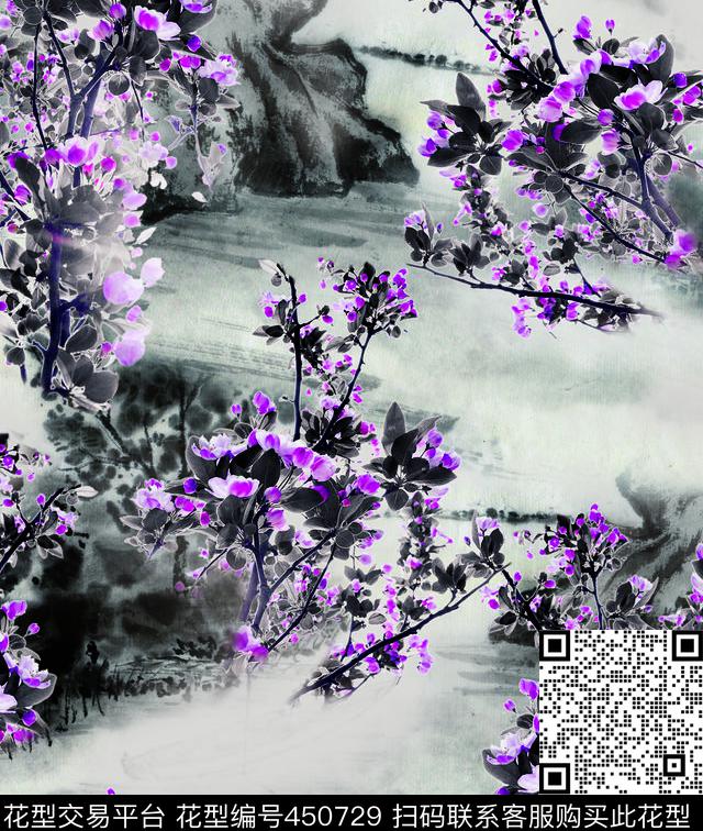 复古梅花桃花黑白红传统印花华亿平台下载（图片编号: 450729） - 瓦栏（Walan）