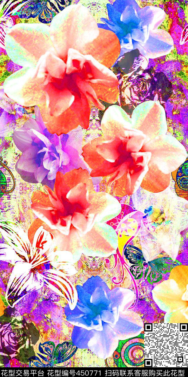 水仙花卉肌理现代数码艺术花卉数码印花华亿平台下载（图片编号: 450771） - 瓦栏（Walan）