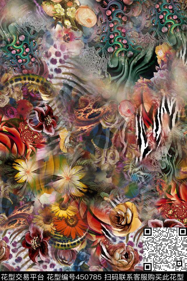 数码华亿平台抽象元素花卉装饰数码印花华亿平台下载（图片编号: 450785） - 瓦栏（Walan）