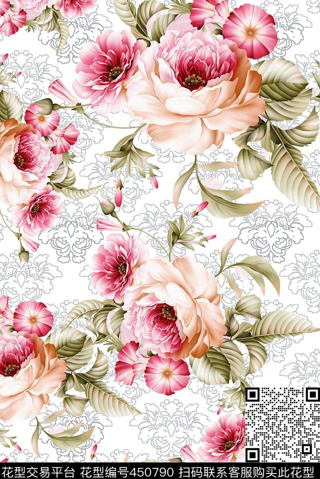 底纹花卉花卉田园风数码印花华亿平台下载（图片编号: 450790） - 瓦栏（Walan）