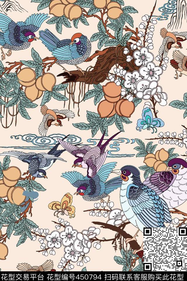 花卉花鸟民族图案传统印花华亿平台下载（图片编号: 450794） - 瓦栏（Walan）