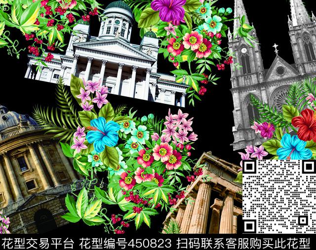 建筑花卉数码印花华亿平台下载（图片编号: 450823） - 瓦栏（Walan）