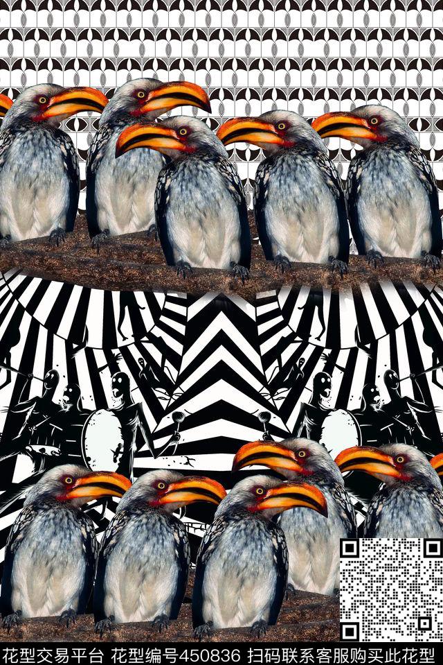 时尚几何背景鸟老头数码印花华亿平台下载（图片编号: 450836） - 瓦栏（Walan）
