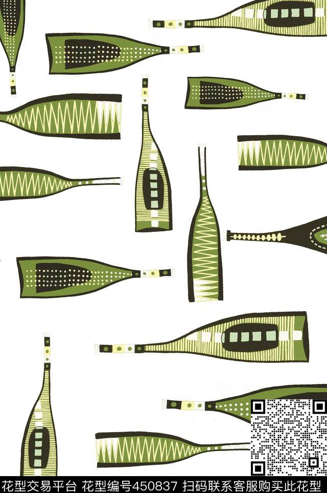 瓶子时尚元素特色酒瓶传统印花华亿平台下载（图片编号: 450837） - 瓦栏（Walan）